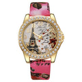 fashion snake print belt printing women's watch eiffel tower digital diamond-encrusted british watch student watch