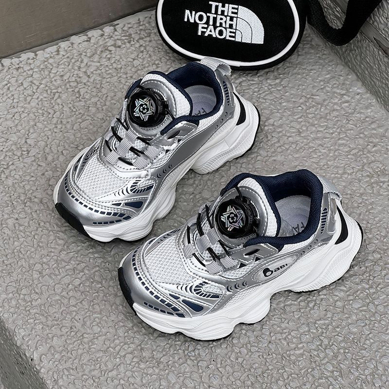 Boys' mesh sneakers:  spring/summer new collection - breathable mesh dad shoes with rotating buckle, trendy hollow-out athletic shoes for girls