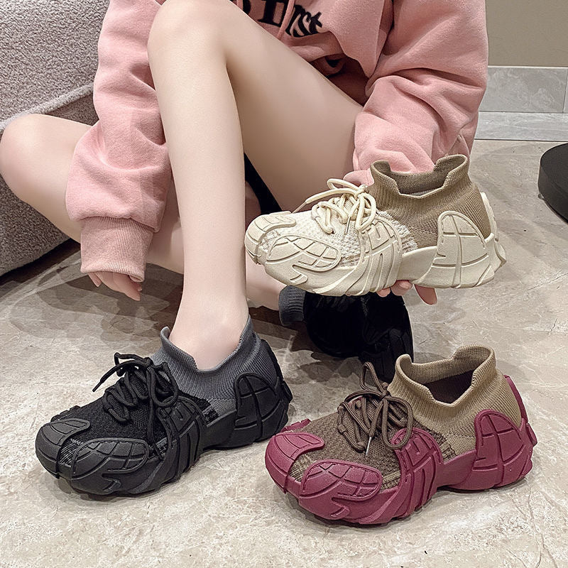 2025 new women's chunky knit sneakers - versatile mesh lightweight running & fitness sock sneakers
