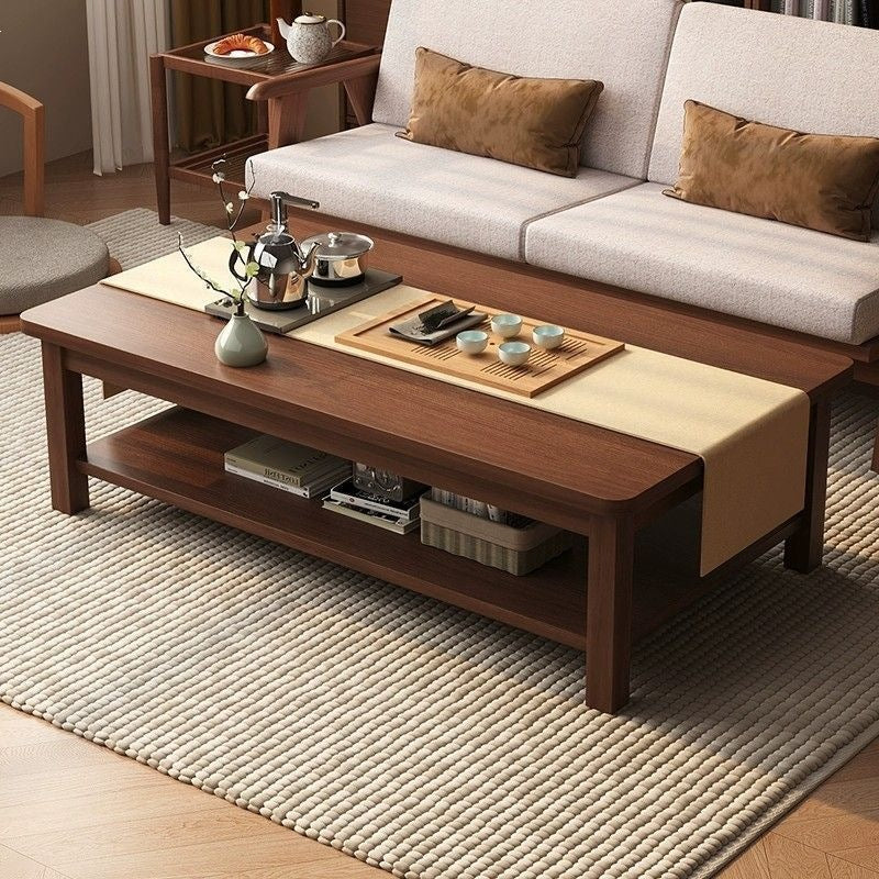 Double-layer coffee table, home living room, rectangular dining table, small apartment tea table, rental house, office reception tea table