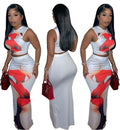 European and american cross-border women's fashion:  street style sexy big lips print tank top + midi skirt two-piece set