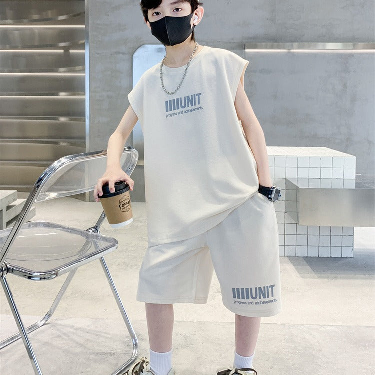 Boys' summer outfit set: boys' tank top and shorts set, casual sleeveless sports two-piece set for older boys and children