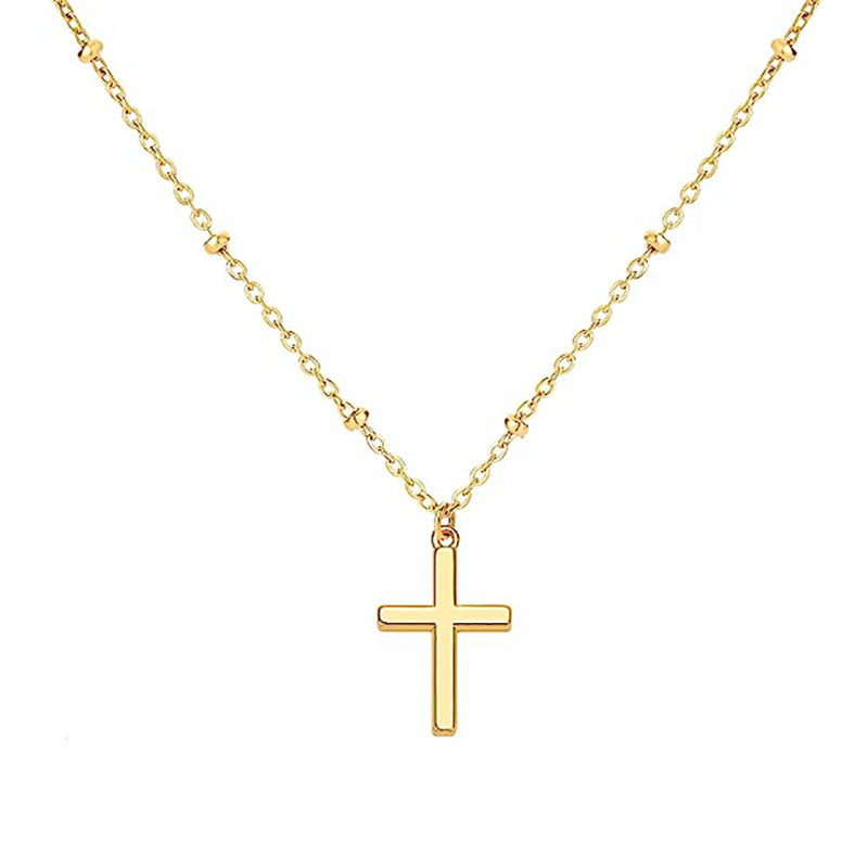 Aliexpress cross-border hot selling jewelry: 18k gold plated cross pendant necklace, fashionable minimalist beaded chain, women's short style