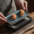 Japanese retro ceramic rectangular sushi plate - perfect for home use, desserts, pastries, creative flat plates, dim sum, and snacks