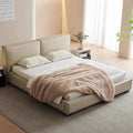 Source factory cream style tofu block genuine leather bed popular french 1.8m double bed master bedroom