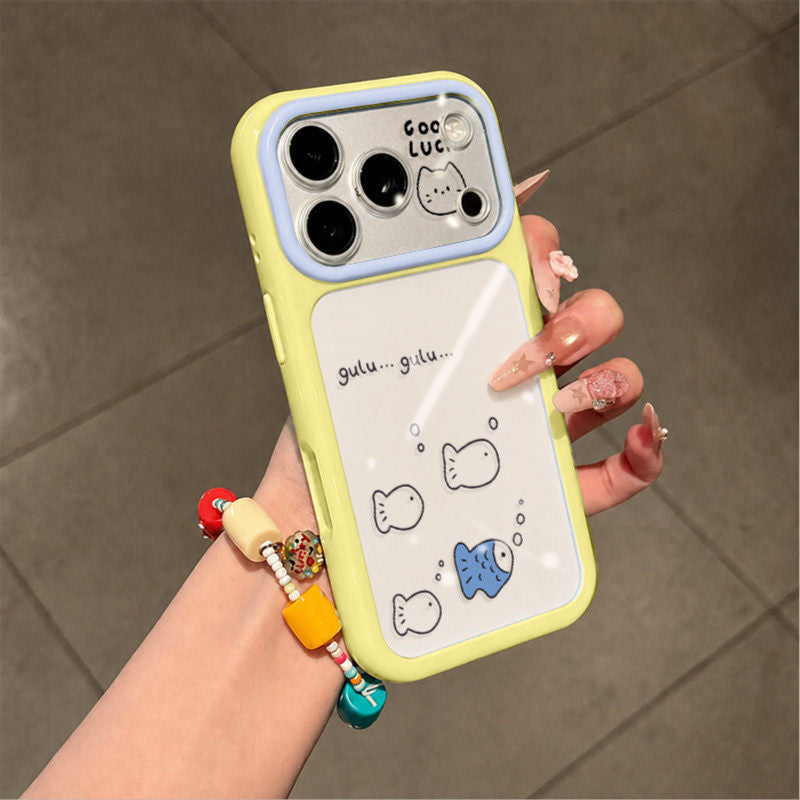 Cartoon simple fish large window phone case for iphone 18, apple 17 pro max, kitten protective cover 16