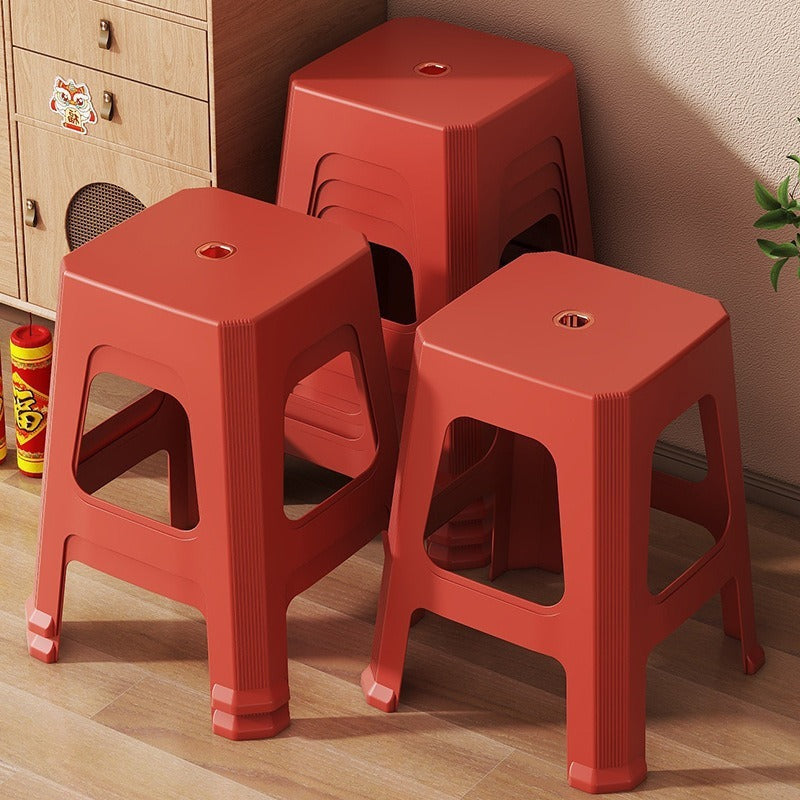 Red plastic stool extra thick living room cooked rubber adult high stool durable non-slip casual dining table thickened stacking dining chair