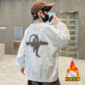 Kids' boys' winter sweatshirt  new autumn/winter style, trendy fleece-lined top for older boys, stylish streetwear