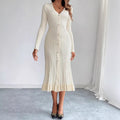autumn new arrival slimming waist retro base layer dress with button collar knitted elegant women's mesh dress