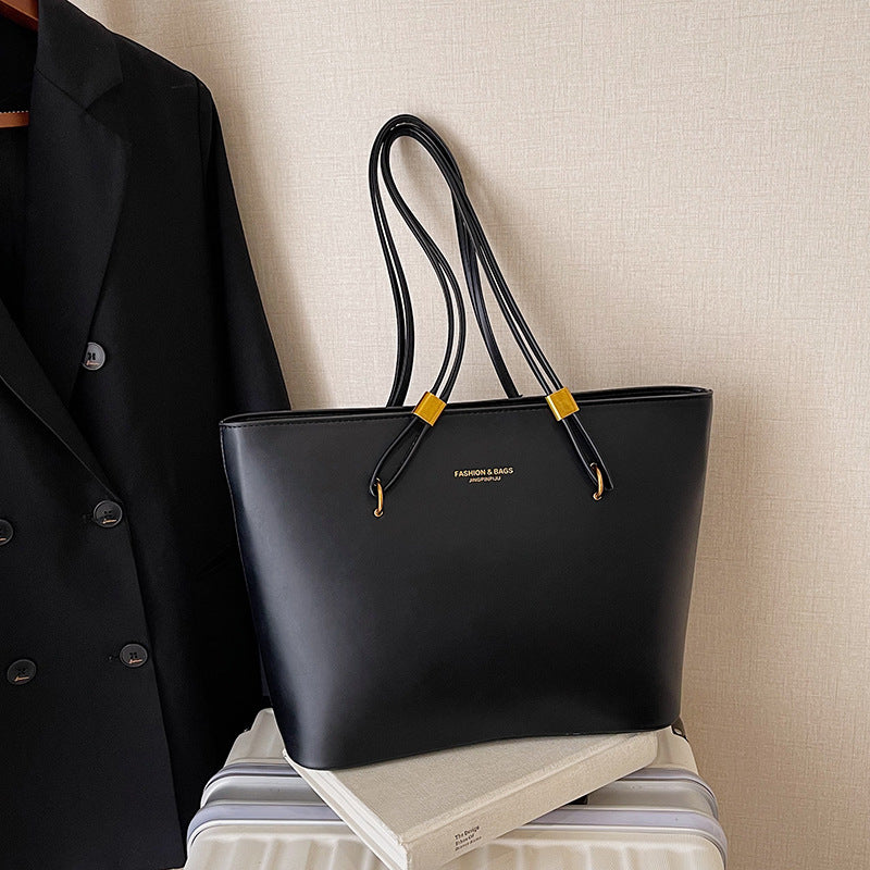 large-capacity casual tote bag classy sense of retropure color shoulder bag 2026new arrivalfashionwork clothing women's bag