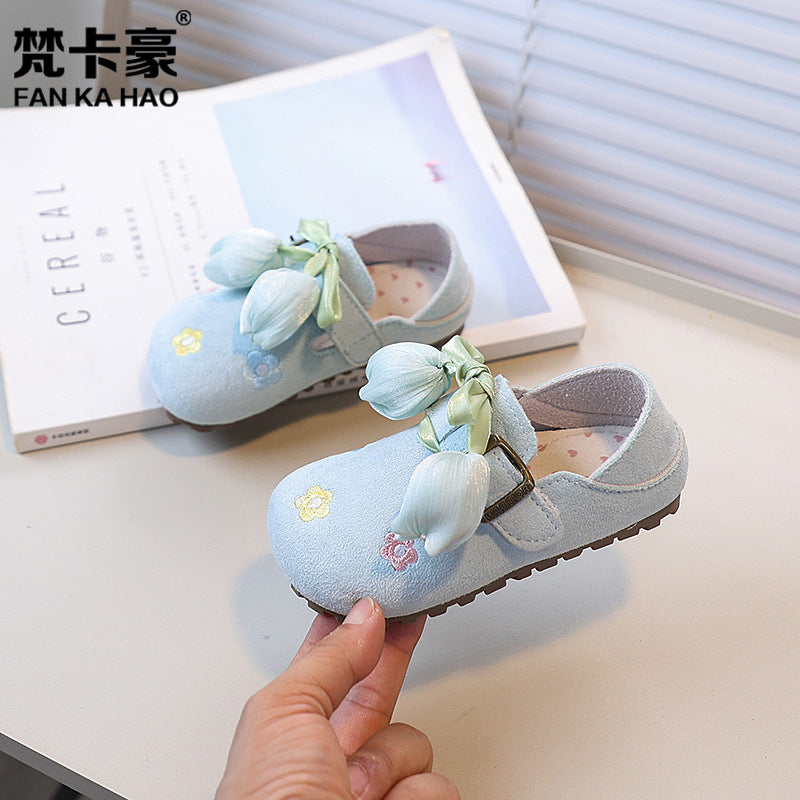 Vancahao kids' french-style leather shoes, new autumn  collection: embroidered princess shoes for girls, vintage student flats