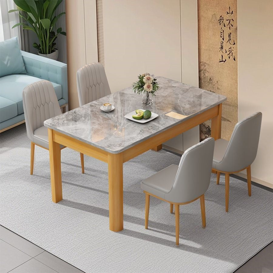 Nordic rock slab dining table and chair set - minimalist modern rectangular faux solid wood home dining table for small spaces