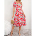 Aliexpress new arrival: women's elegant floral print vacation dress with square neck