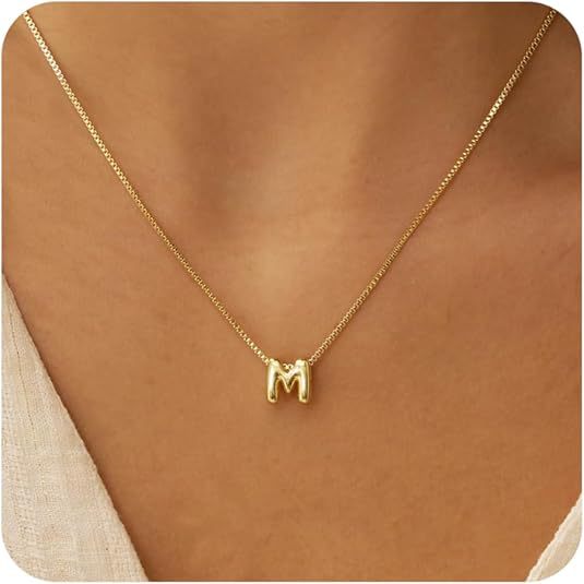 European and american cross-border new product initial necklace fashion bubble 26 letter pendant box chain jewelry women's versatile clavicle chain