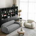 italian minimalist curved fabric sofa, perfect for small apartments. unique, creatively designed living room sofa in teddy velvet fabric