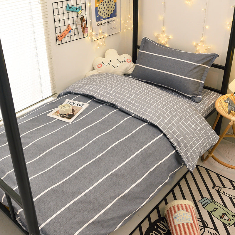 Student dormitory quilt cover three-piece bed sheet pure cotton single bed children's bed quilt cover simple four-season universal 3