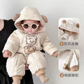 Autumn winter baby fleece-lined hoodie hooded hoodie baby onesie k-style winter clothing heattech clothes outing hoodie