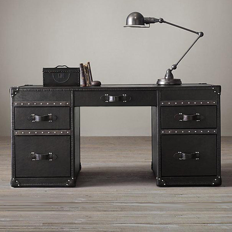Industrial style office desk and chair combination american retro metal table creative aluminum leather studio office boss table aluminum leather