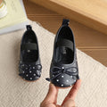 Vancahao girls' korean style polka dot princess shoes,  spring new collection, children's bowknot leather flats, low-cut single shoes