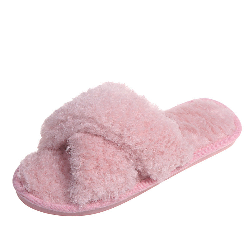 Korean 2024 fall/winter new collection: sheepskin shearling criss-cross flat women's slippers - trendy & stylish outerwear slippers