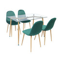 Customizable home dining table and chair set - minimalist clear glass table with upholstered chairs - modern restaurant style, export quality, complete dining set