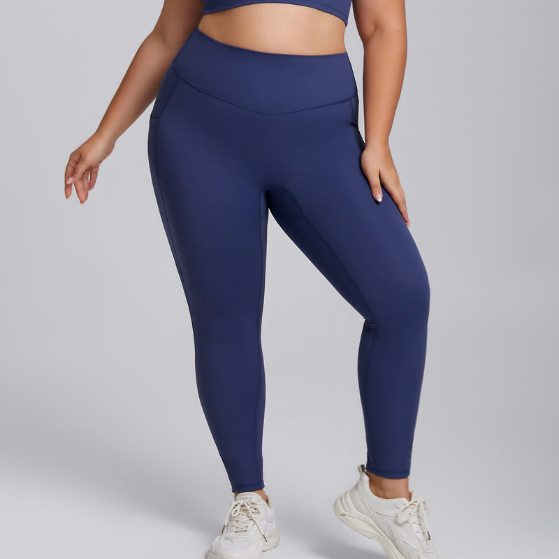 European and american nude feel plus size yoga outfit set - women's premium tight-fitting activewear two-piece set with pockets for fitness