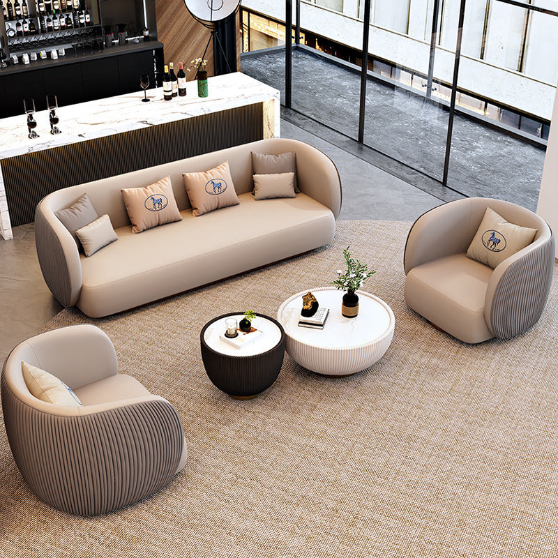 Hotel lobby business reception sofa, nordic light luxury straight double sofa, office break area sofa with coffee table