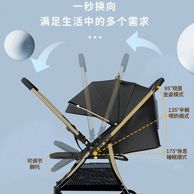 High-view two-way stroller, 0-3 years, convertible pushchair, lightweight & foldable, baby walking assistant