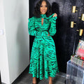 D3065m european and american style women's autumn/winter elegant commute long sleeve high waist flared print plus size african dress (cross-border)