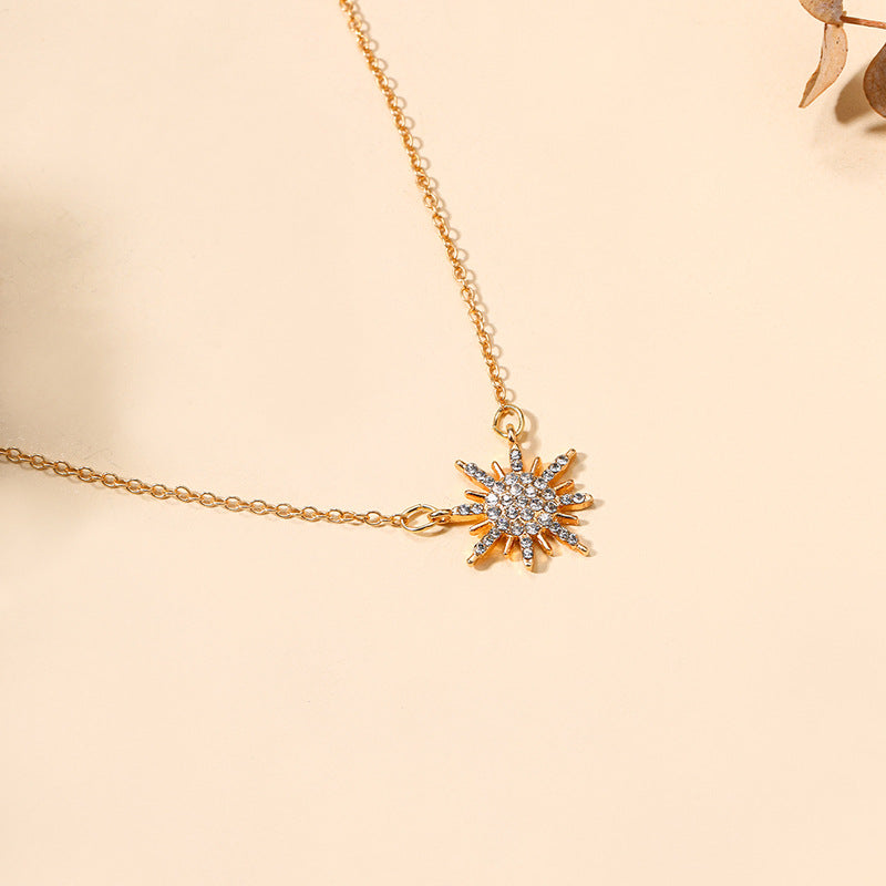 Wholesale sun god necklace - cross-border gold radiance diamond pendant sun short choker sweater chain - direct from manufacturer