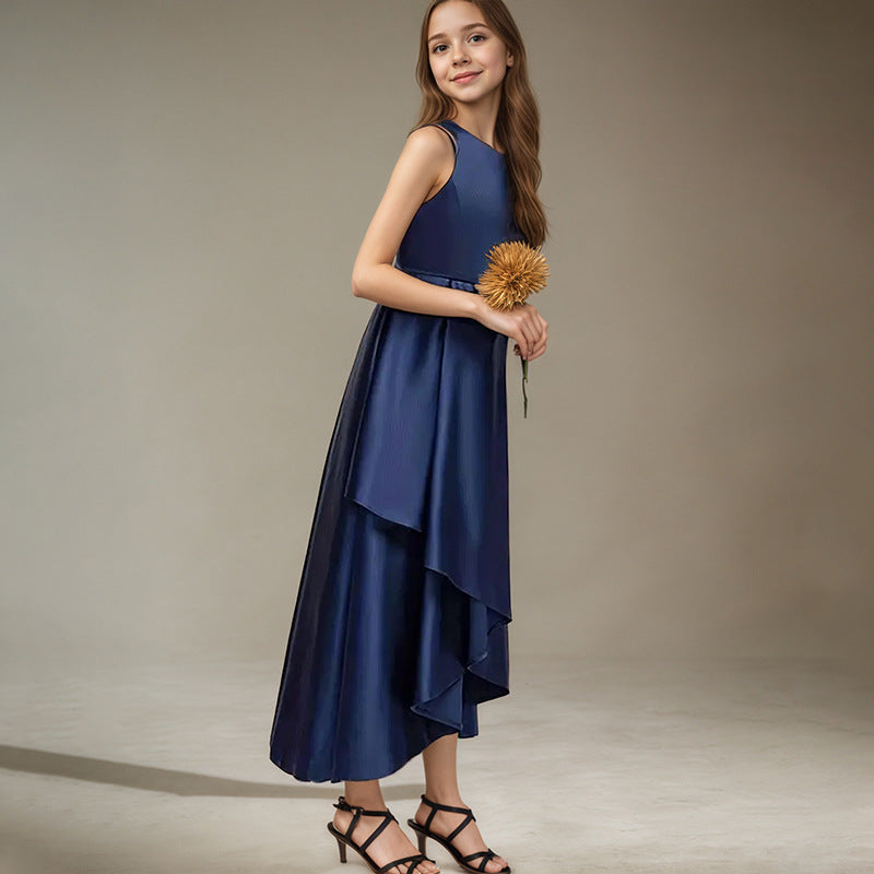 hot-selling youth dress sleeveless vest dress asymmetrical mature elegancein stockpure color clothing new arrival