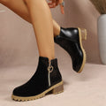 plus size side zipper short boots for women autumn winternew arrival round toe british style thick heel heart metal buckle boots