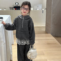 Girls' outfit set:  spring/autumn new korean style striped hoodie and wide-leg pants two-piece casual trendy set for mid-to-large children