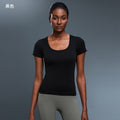 Seamless all-in-one woven yoga clothes with chest pad breathable fitness t-shirt silmslimming look sports short-sleeved women's summer d25074