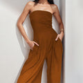 cross-border european and american women's clothing: new summer collection - elegant solid color bandeau high-waisted slimming wide-leg jumpsuit