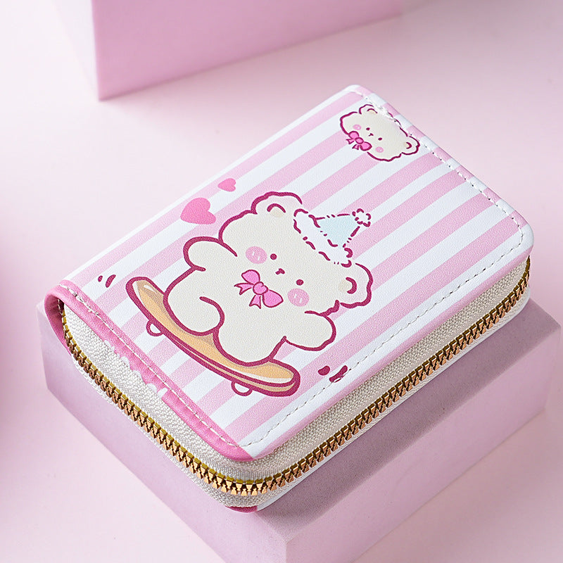 Primary school students small card bag horizontal children and girls new bear sweet cartoon cute short zipper change card bag