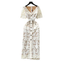 Luxury chic court style collared dress - women's summer hollow-out crochet embroidery single-breasted design exquisite maxi dress
