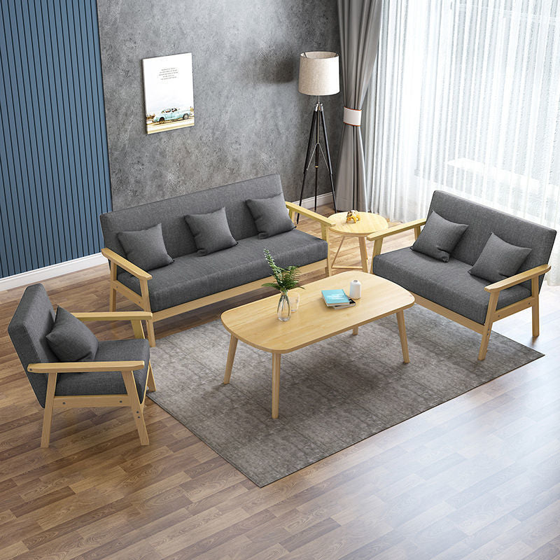 Solid wood sofa and coffee table set - modern minimalist fabric three-seater office chair for small apartment living rooms and rental properties