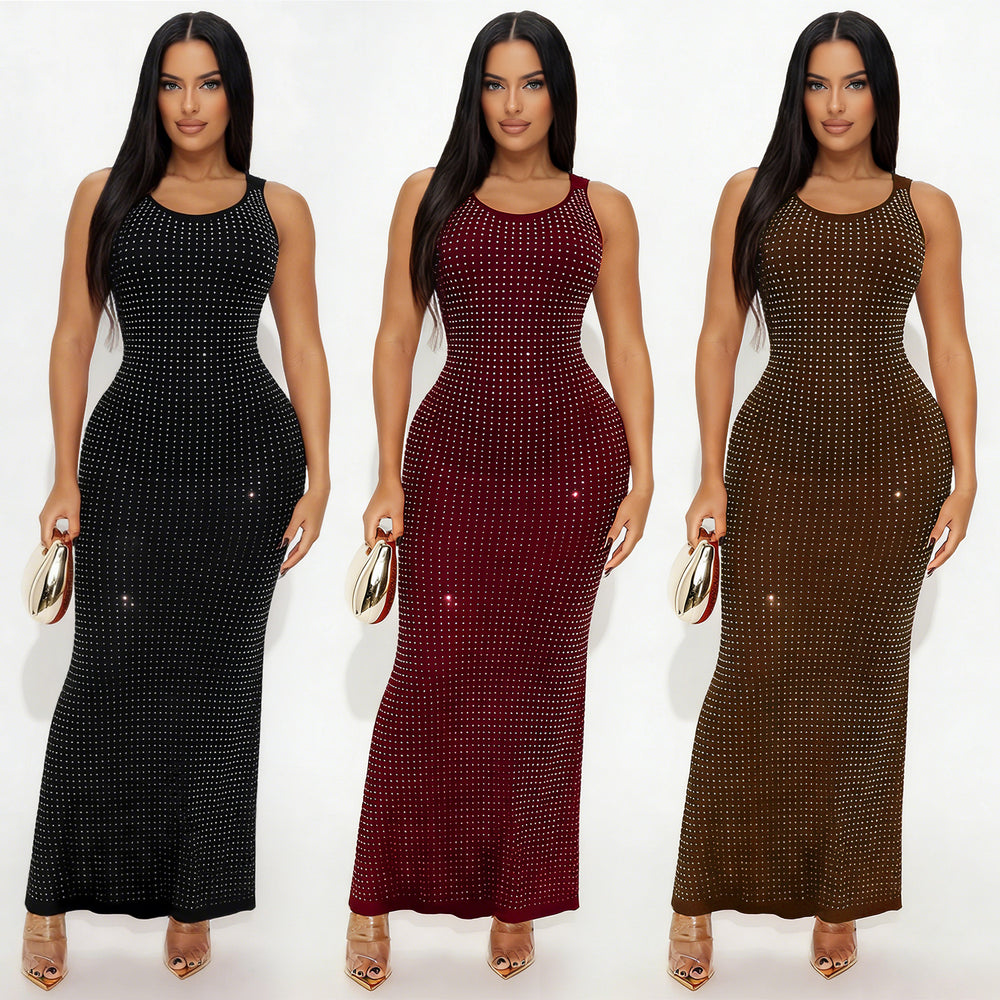 C7629 cross-border   fashion women's sexy rhinestone high-waisted reversible dress
