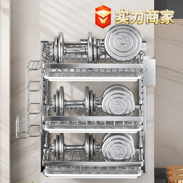 Kitchen wall-mounted drain bowl rack, household non-punching bowl rack, bowl and chopstick cutting board rack, multi-layer storage rack