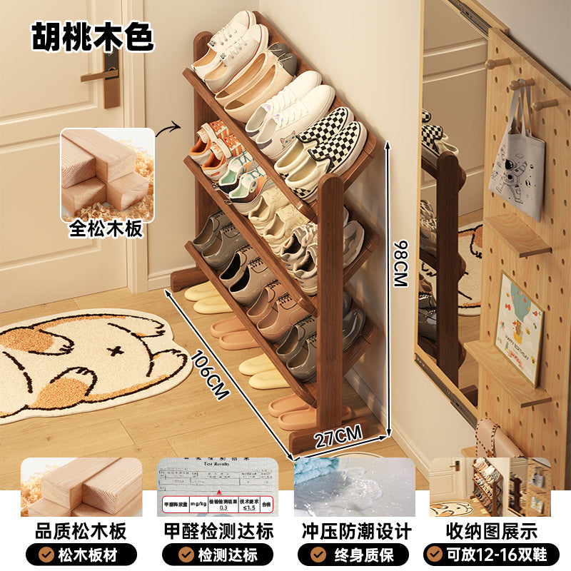 Solid wood shoe rack Multi-layer household door Entry door Small narrow rental good indoor small shelf Folding shelf