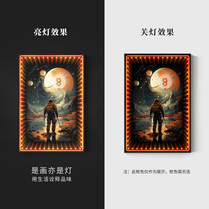 Black eight ball astronaut billiard hall wall decoration painting luminous billiard room hanging painting chess and card club atmosphere light painting