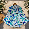 Korean style commute chic colorful geometric print long sleeve shirt - women's summer breathable, skin-friendly, loose fit cardigan top