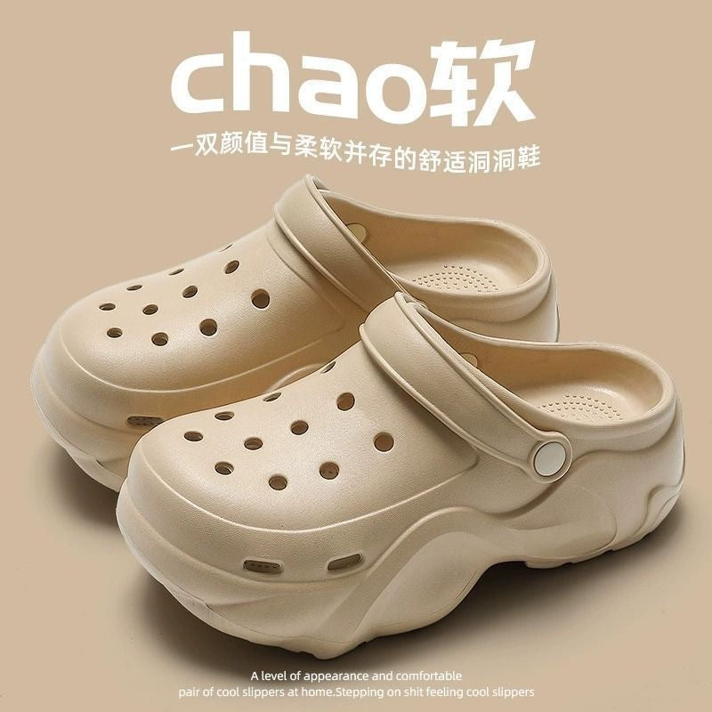 Thick soleeva crocs women's summer outwear 2025new arrivalheight increasing outdoor beach seaside ins toe cap slippers