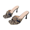 Export square toe metal chain one-word sandals women's outer wear  summer new arrival open toe fashion high heels 43