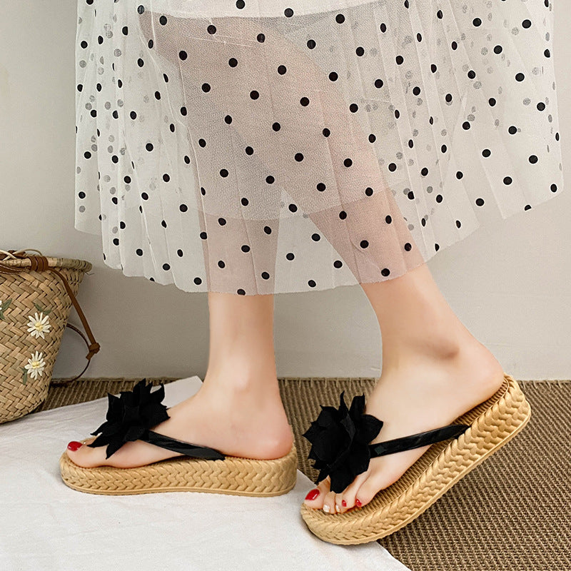 Thick sole4cm flower sandals women's outwearsummernew arrivaleasiest for matchthick sole flip flops non-slip beach slippers for women