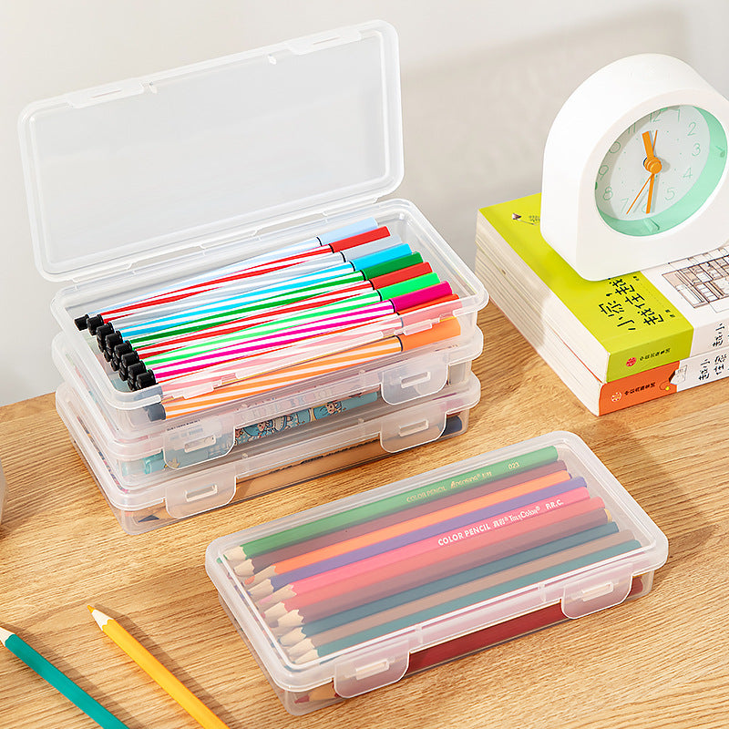 Multifunctional desk storage box Transparent desktop marker Stationery storage box Pencil plastic storage box with lid