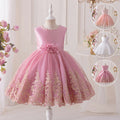Girls' princess dress - sweet style, european & american chic, runway-inspired gown, flower girl wedding dress, round neck, children's mid-length, customizable