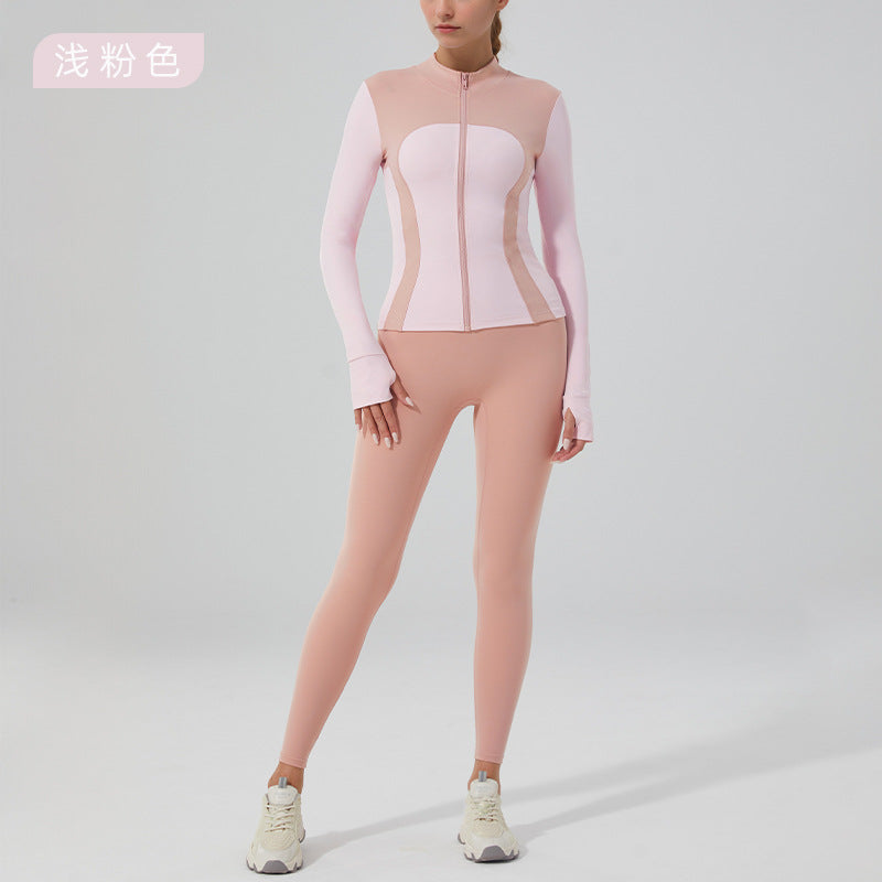 new arrival fitness wear slimming look yoga wear outwear sports outwear women's yoga wear long sleevestops stand collar zipper