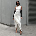 summer new european and american style cross-border women's solid color maxi dress casual asymmetrical sleeveless slim-fit one-shoulder dress